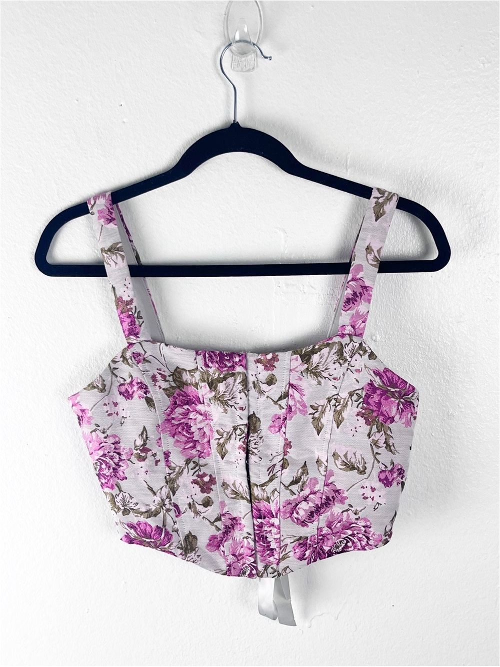 WINDSOR Easily Beloved Satin Lace-Up Floral Corset Top Size Small Boho Party